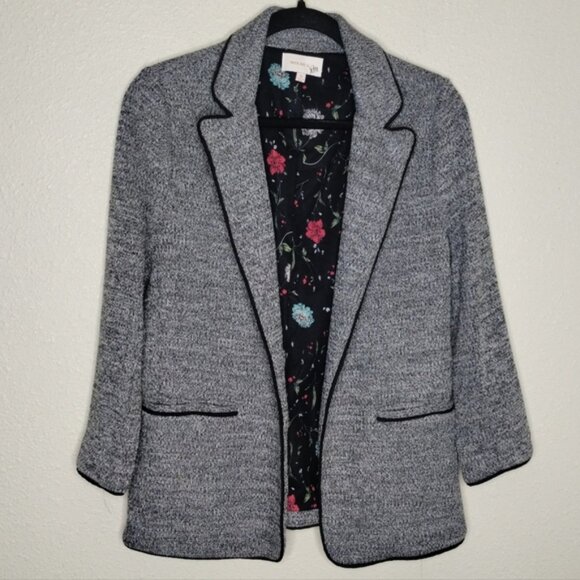 Skies Are Blue Alanna Textured Knit Blazer Heather Grey Black Floral Lining Medi - Picture 9 of 9